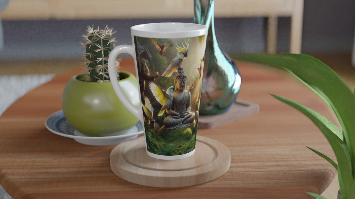 Buddha Statue and Chalanni | 17 oz Ceramic Designer Latte Mug - Chalanni
