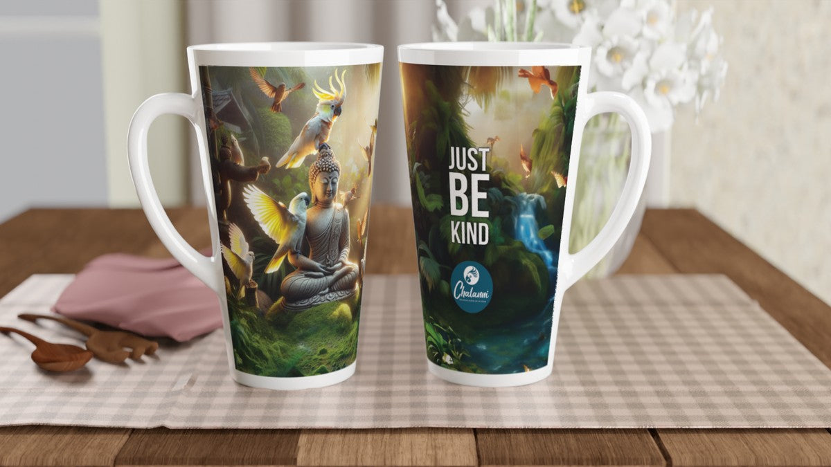 Buddha Statue and Chalanni | 17 oz Ceramic Designer Latte Mug - Chalanni
