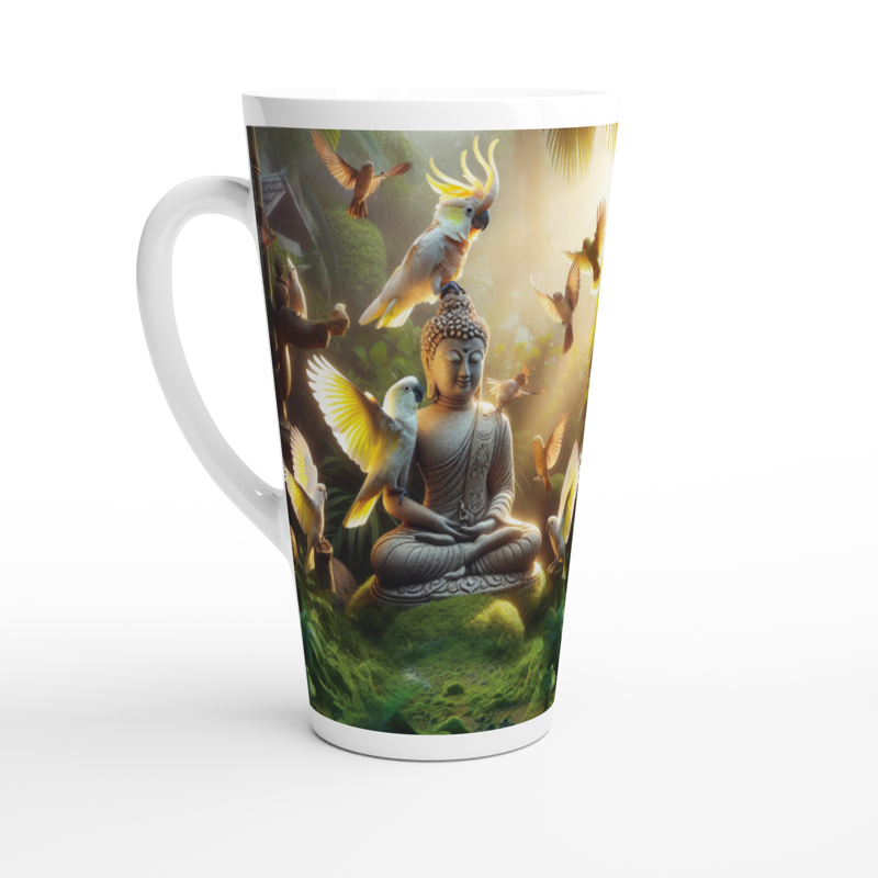 Buddha Statue and Chalanni | 17 oz Ceramic Designer Latte Mug - Chalanni