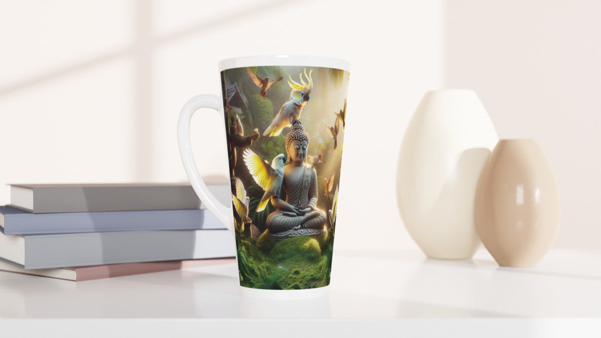 Buddha Statue and Chalanni | 17 oz Ceramic Designer Latte Mug - Chalanni