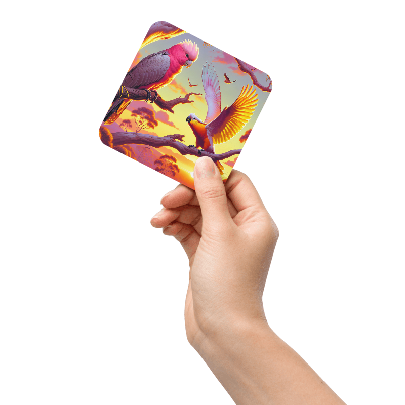 Chalanni and Galah sharing a sunrise | Designer Cork-Based Coasters - Chalanni