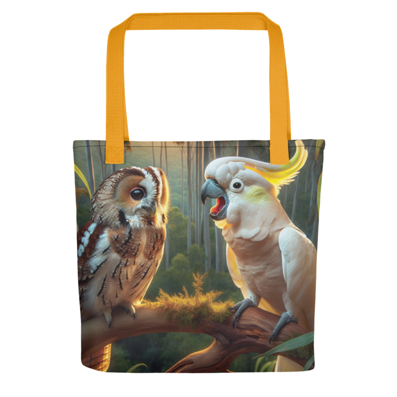 Chalanni and Ollie the Wise Owl | Designer All-Over Print Tote Bag 15”x 15” - Chalanni