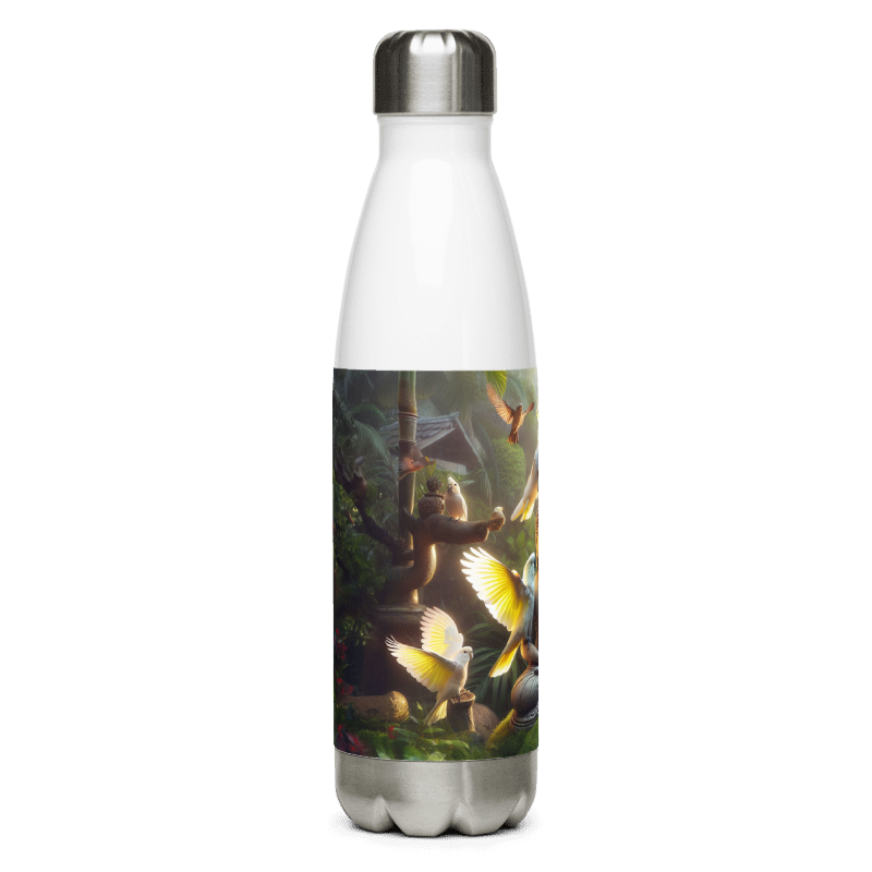 Stainless Steel Water Bottle | Chalanni on Buddha statue | White - Chalanni