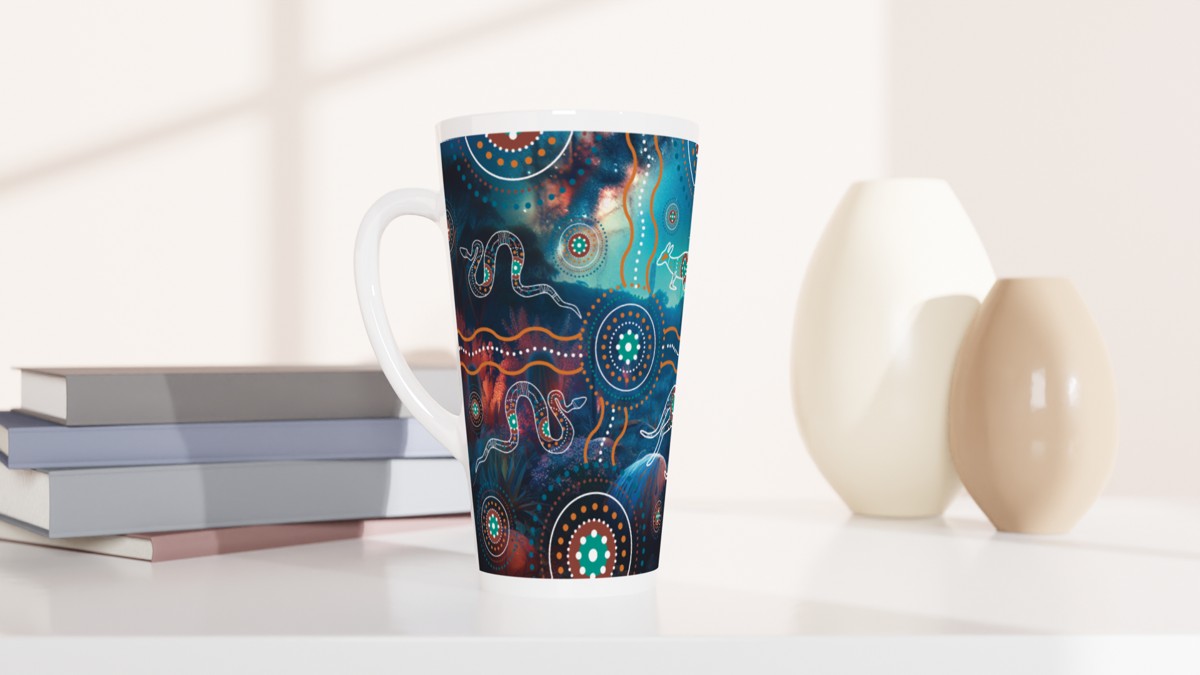 Turquoise Design | 17 oz Ceramic Designer Latte Mug - Chalanni