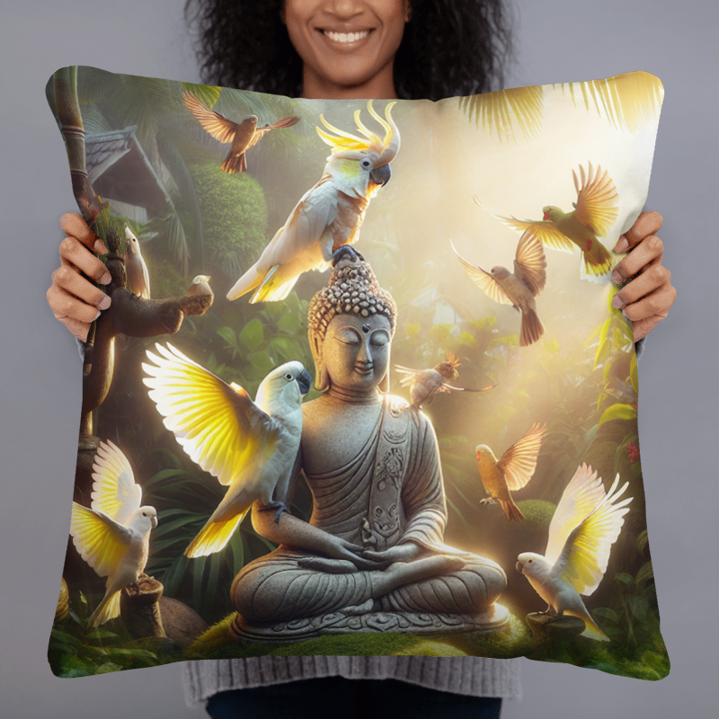 Chalanni and Buddha Statue | Designer 22”x22” Cushion Cover - Chalanni