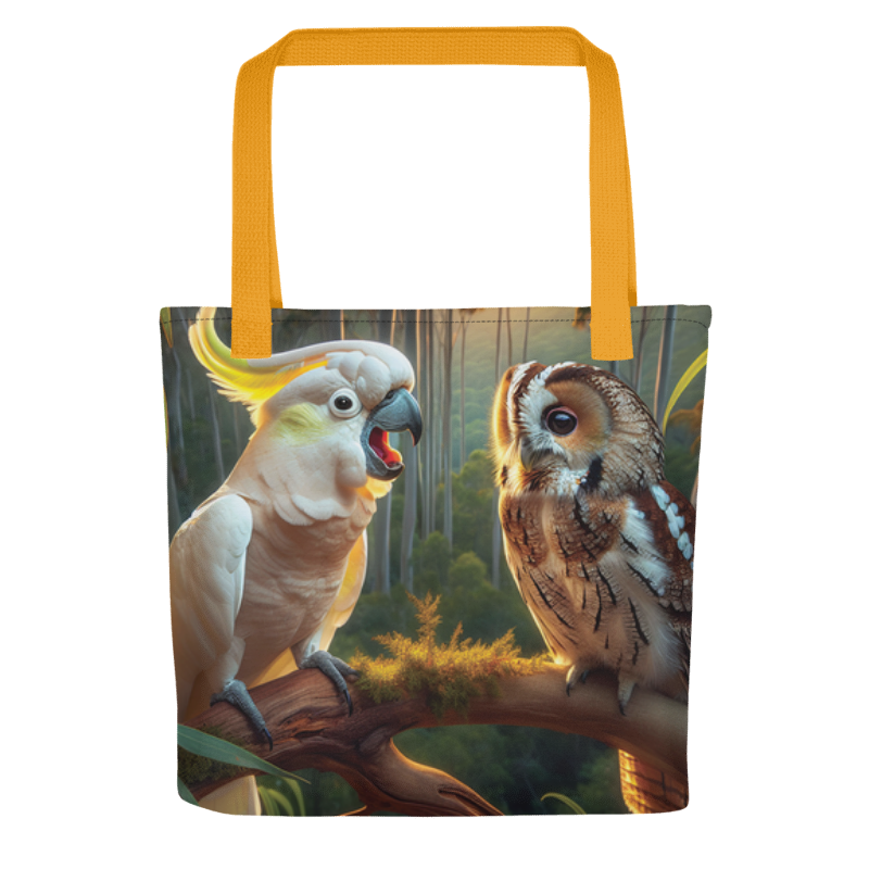 Chalanni and Ollie the Wise Owl | Designer All-Over Print Tote Bag 15”x 15” - Chalanni