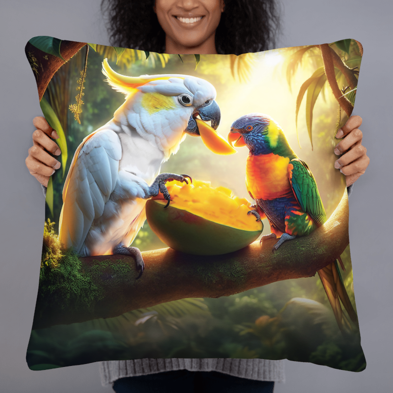Chalanni and Rainbow sharing a Mango | Designer Cushion Cover 22” x 22” - Chalanni