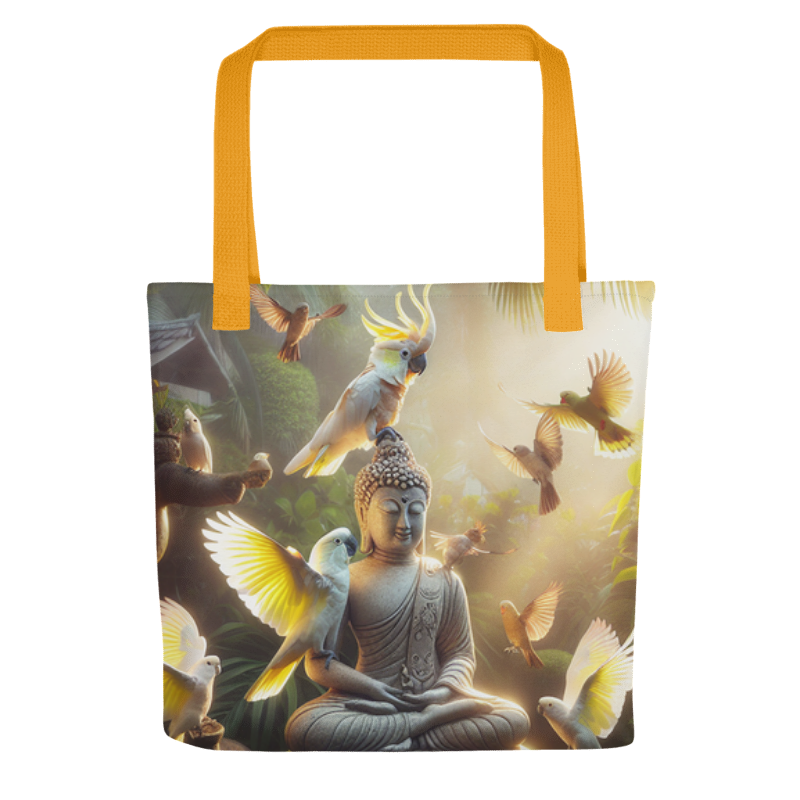 Chalanni on Buddha Statue | Designer All-Over Print Tote Bag 15”x 15” - Chalanni