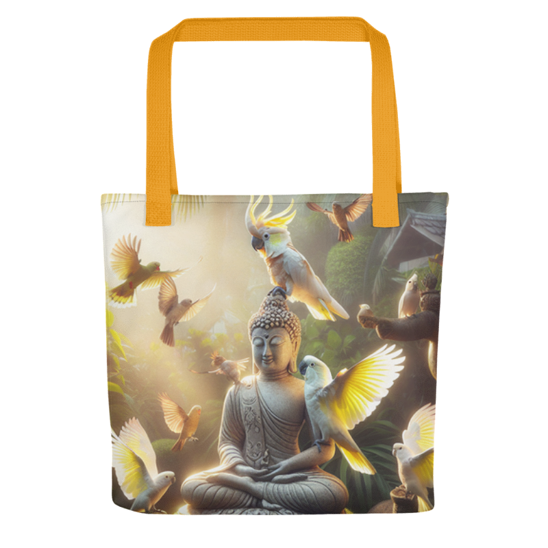 Chalanni on Buddha Statue | Designer All-Over Print Tote Bag 15”x 15” - Chalanni