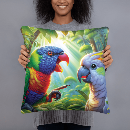 Cockatoo and Rainbow chatting | Designer Cushion Covers 18” x 18” - Chalanni