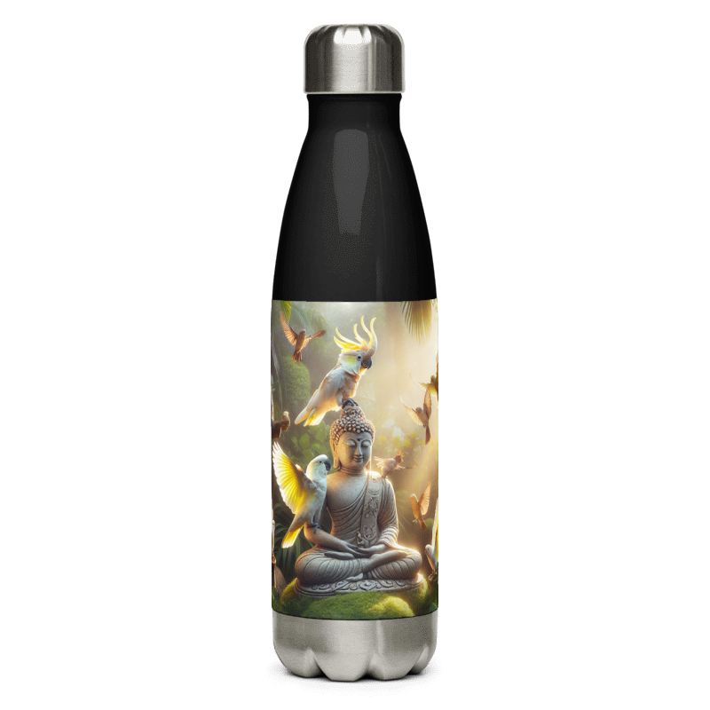 Stainless Steel Water Bottle | Chalanni on Buddha statue| Black - Chalanni