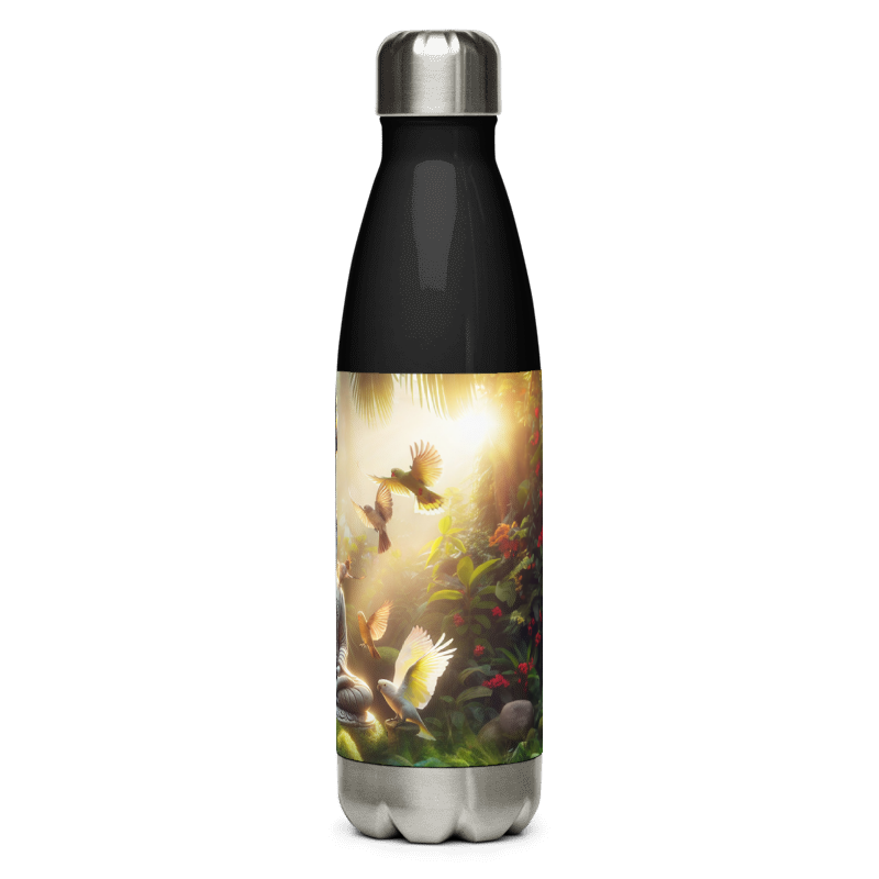 Stainless Steel Water Bottle | Chalanni on Buddha statue| Black - Chalanni