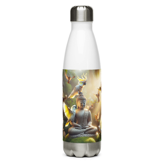 Stainless Steel Water Bottle | Chalanni on Buddha statue | White - Chalanni