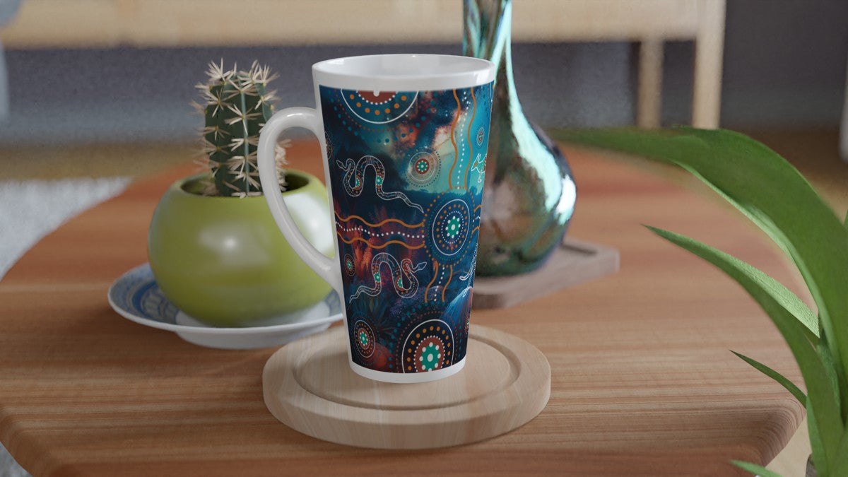 Turquoise Design | 17 oz Ceramic Designer Latte Mug - Chalanni