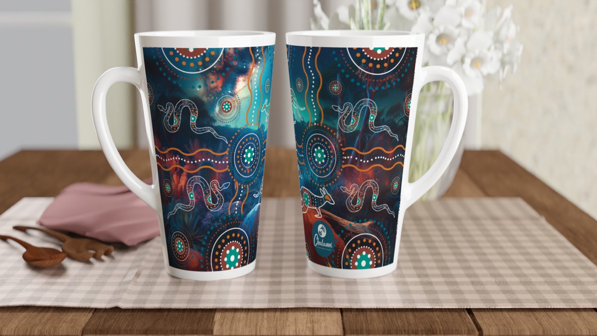 Turquoise Design | 17 oz Ceramic Designer Latte Mug - Chalanni
